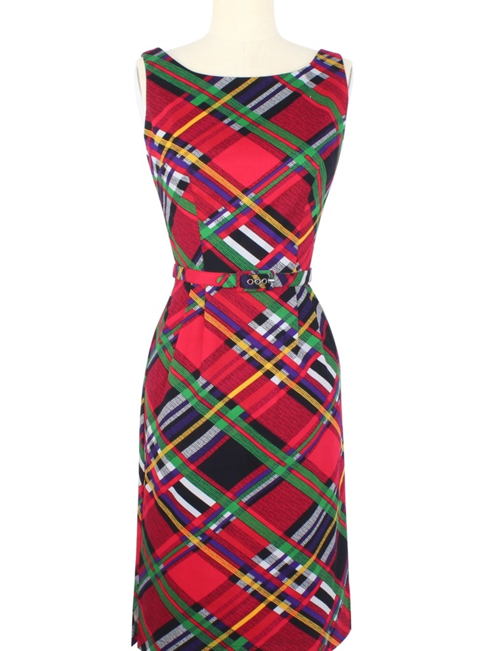 Trashy Diva Audrey - Mad Plaid - Red  Classic Wiggle Dress - Sleeveless Midi